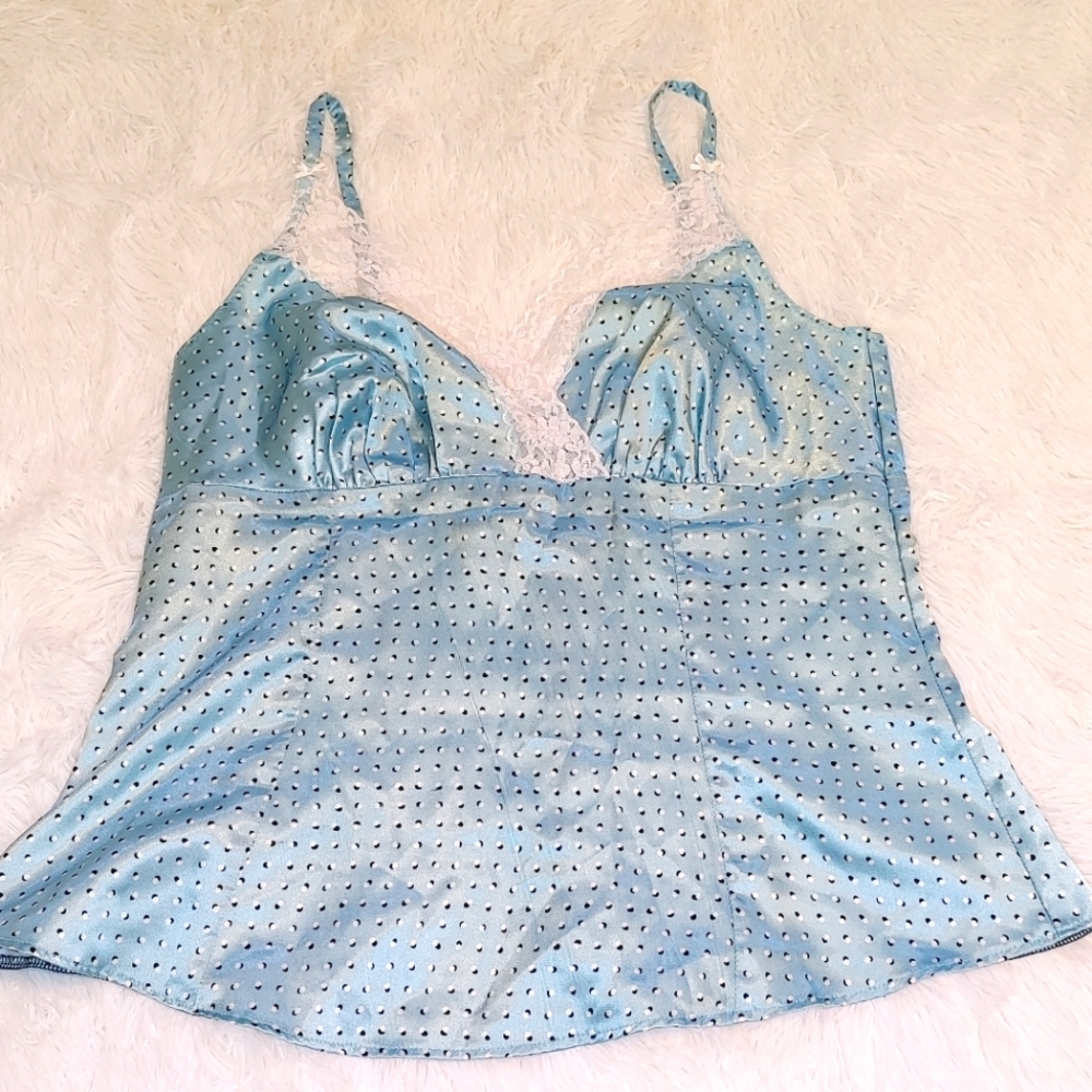 Silky Coquette Peplum Cami, Medium, Sky Blue with White Details